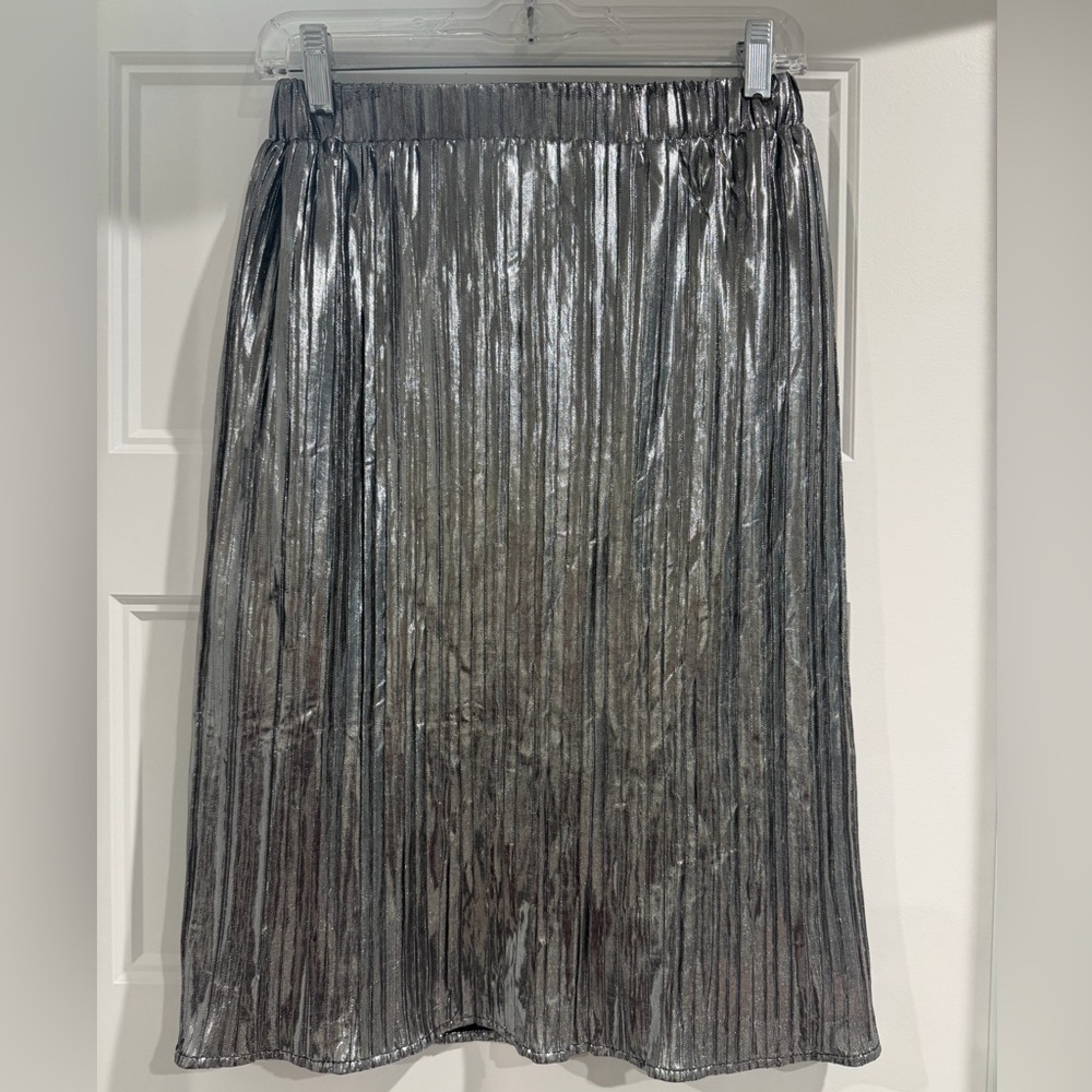 Ya Los Angeles Shimmering Silver Midi Skirt